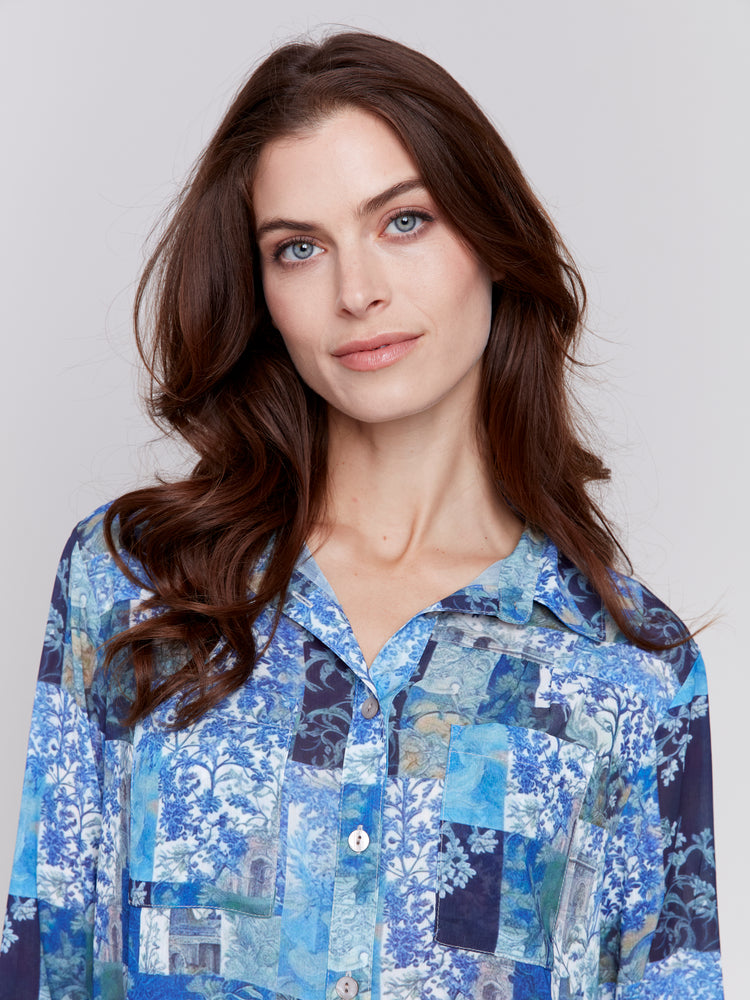 Charlie B Fall 2024-C4308XP-P816-Button Front Blouse-Eden