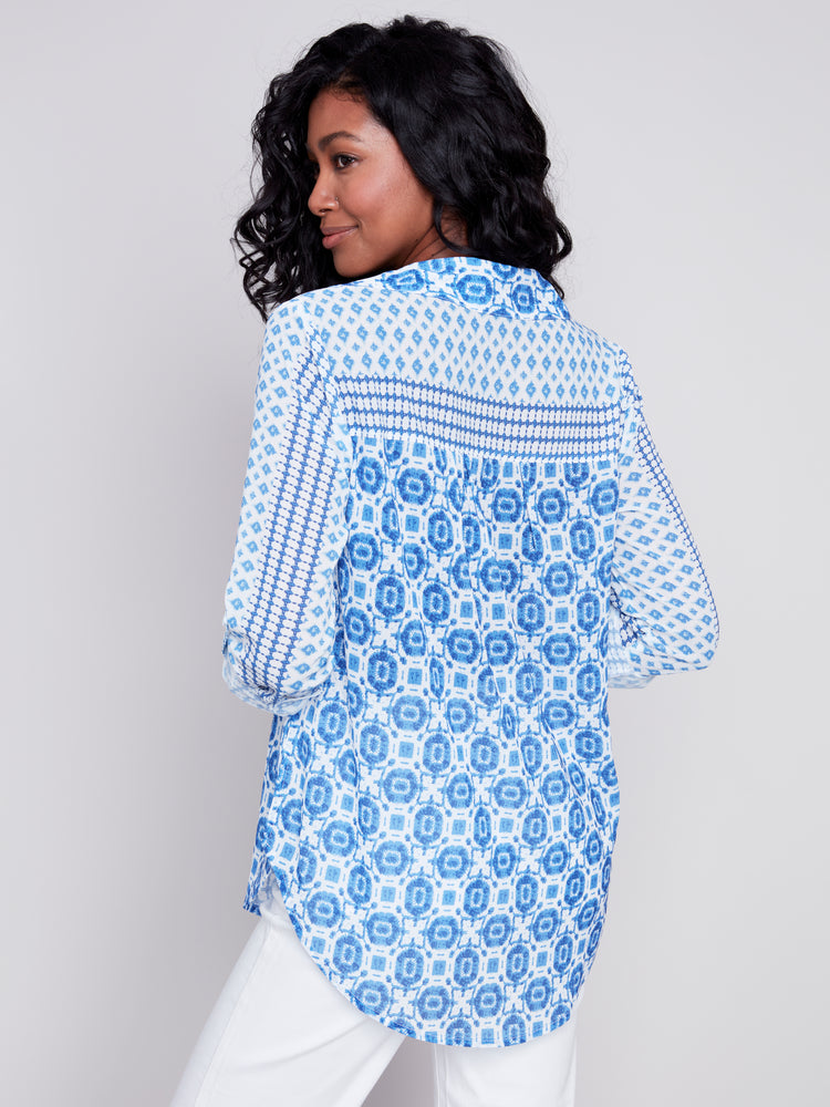 Charlie B Spring/Summer 2024-C4308XXP-782A-Long Sleeve Shirt W/Slits-Geo - The Coach Pyramids