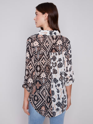 Charlie B Spring/Summer 2024-C4308XXP-782A-Long Sleeve Shirt W/Slits-Damask - The Coach Pyramids