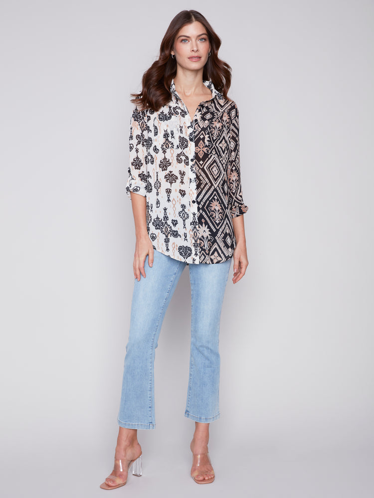 Charlie B Spring/Summer 2024-C4308XXP-782A-Long Sleeve Shirt W/Slits-Damask - The Coach Pyramids