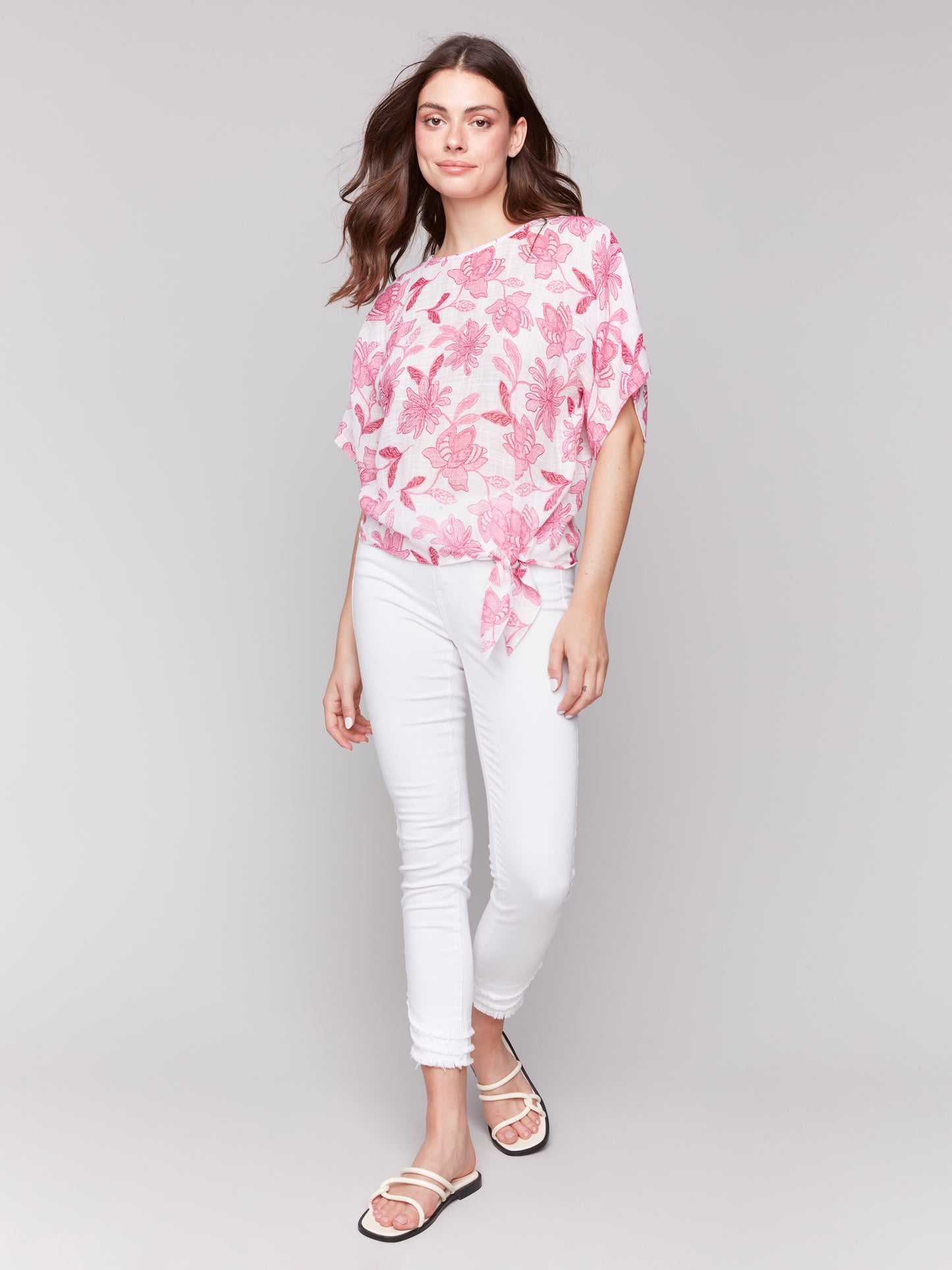 Charlie B Spring/Summer 2025-C4403A-P822-Dolman Cotton Blouse W/Bottom Tie-Enchanted - The Coach Pyramids