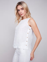 Charlie B Spring/Summer 2024-C4425RR-035B-Linen Blouse-White - The Coach Pyramids