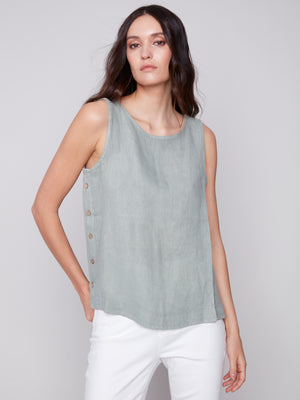 Charlie B Spring/Summer 2024-C4425RR-035B-Linen Blouse-Celadon - The Coach Pyramids