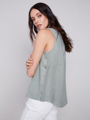 Charlie B Spring/Summer 2024-C4425RR-035B-Linen Blouse-Celadon - The Coach Pyramids