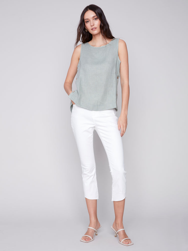 Charlie B Spring/Summer 2024-C4425RR-035B-Linen Blouse-Celadon - The Coach Pyramids