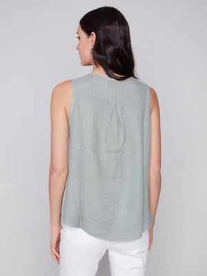 Charlie B Spring/Summer 2024-C4425RR-035B-Linen Blouse-Celadon - The Coach Pyramids