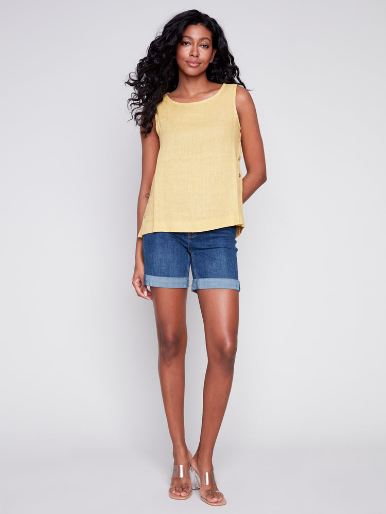 Charlie B Spring/Summer 2024-C4425RR-035B-Linen Blouse-Corn - The Coach Pyramids