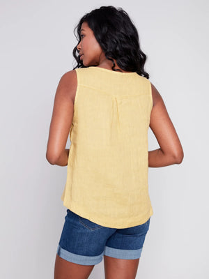 Charlie B  Spring/Summer 2024-C4425RR-O35B-Linen Tank Top-Corn - The Coach Pyramids