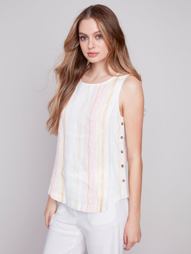 Charlie B Spring/Summer 2024-C4425X-032B-Printed Linen Blouse-Tulip - The Coach Pyramids