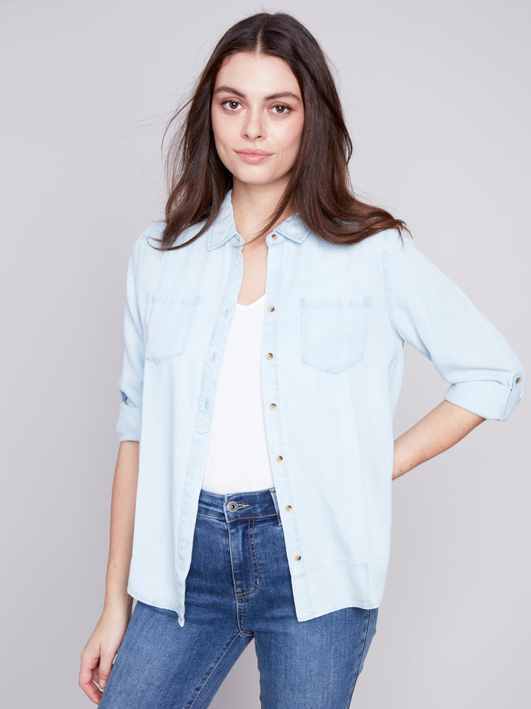 Charlie B Spring/Summer 2024-C4484-249B-Denim Shirt-Denim - The Coach Pyramids