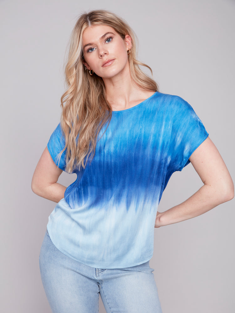 Charlie B Spring/Summer 2024-C4465R-535B-Tie Dye Blouse-Sky - The Coach Pyramids