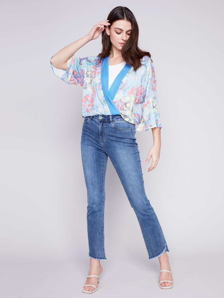 Charlie B Spring/Summer 2024-C4466RP-496B-Cross Over Front Blouse-Lilypad - The Coach Pyramids