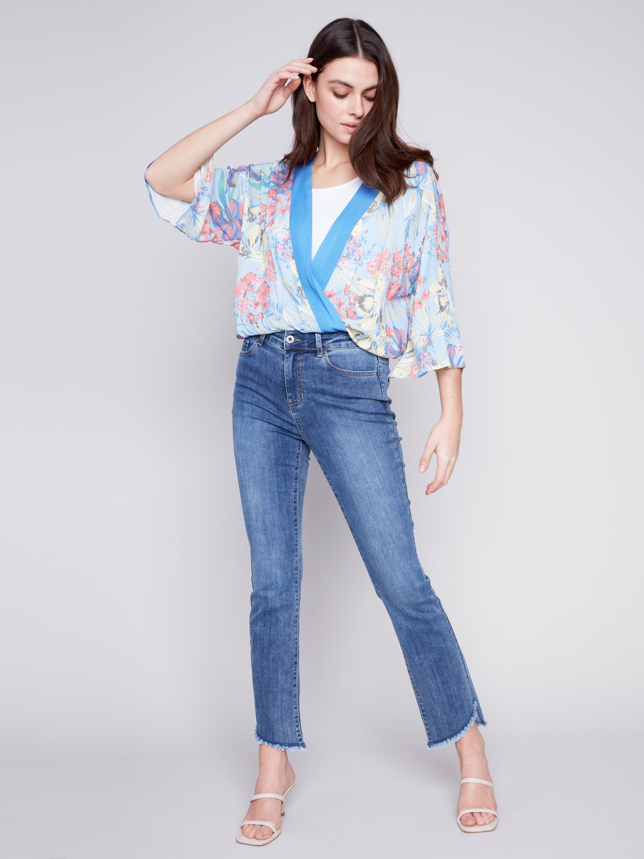 Charlie B Spring/Summer 2024-C4466RP-496B-Cross Over Front Blouse-Lilypad