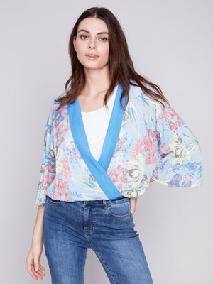 Charlie B Spring/Summer 2024-C4466RP-496B-Cross Over Front Blouse-Lilypad - The Coach Pyramids