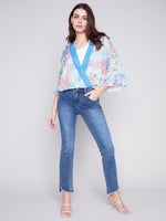 Charlie B Spring/Summer 2024-C4466RP-496B-Cross Over Front Blouse-Lilypad - The Coach Pyramids