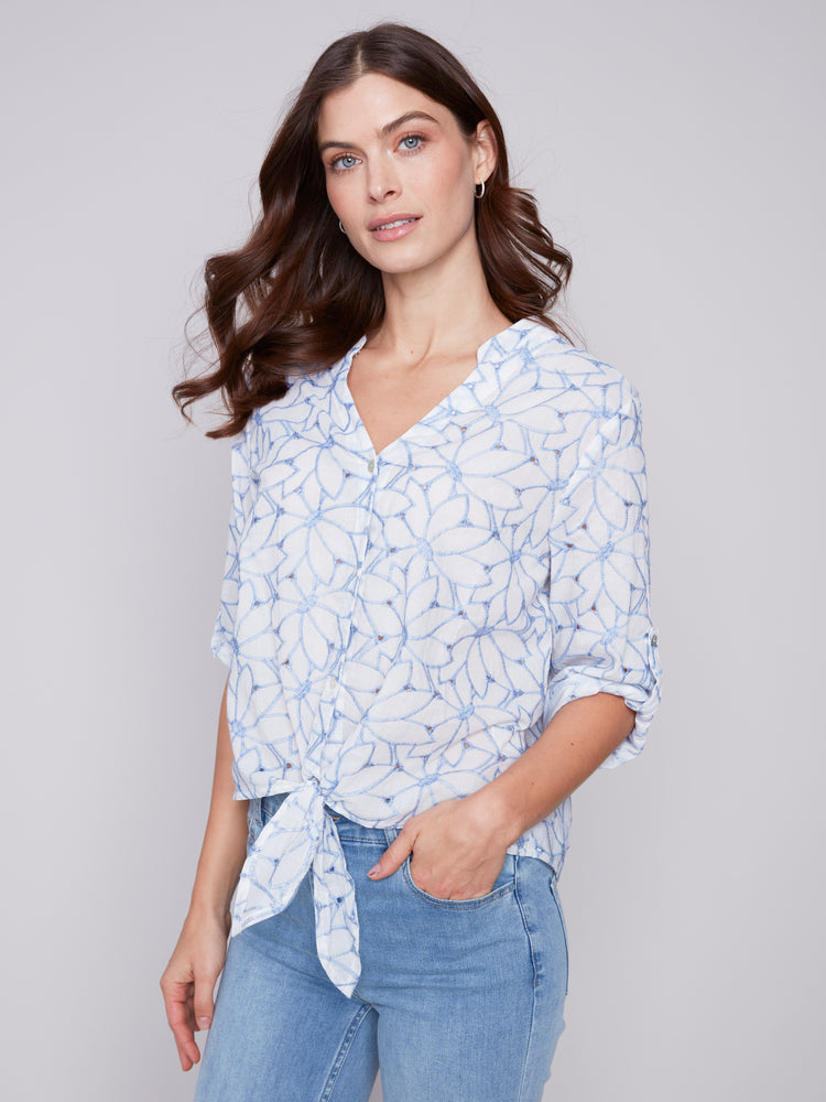 Charlie B Spring/Summer 2024-C4467-814B-Shirt With Button/Knot-Sky - The Coach Pyramids