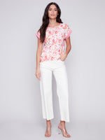 Charlie B Spring/Summer 2024-C4483R-032B-Printed Linen Shirt-Tangerine - The Coach Pyramids