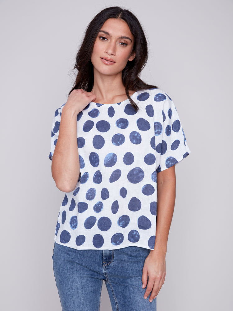 Charlie B Spring/Summer 2024-C4487-032B-Linen Top-Dots - The Coach Pyramids