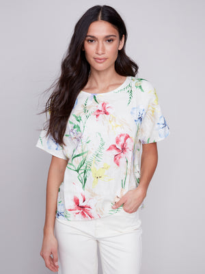 Charlie B Spring/Summer 2024-C4487-032B-Linen Top-Wild Flower - The Coach Pyramids