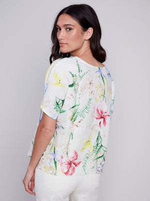 Charlie B Spring/Summer 2024-C4487-032B-Linen Top-Wild Flower - The Coach Pyramids