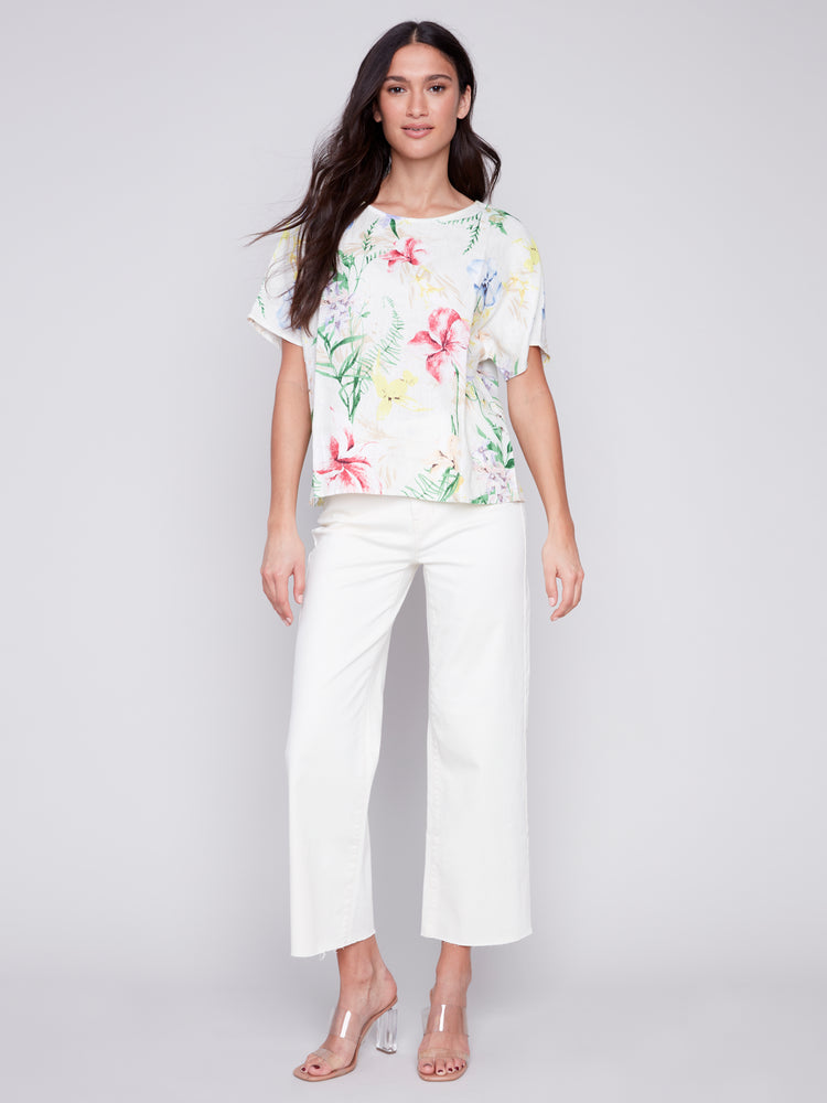 Charlie B Spring/Summer 2024-C4487-032B-Linen Top-Wild Flower - The Coach Pyramids