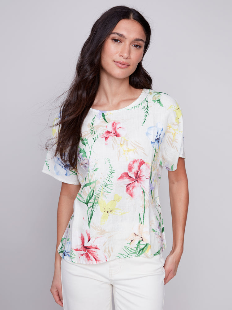 Charlie B Spring/Summer 2024-C4487-032B-Linen Top-Wild Flower - The Coach Pyramids