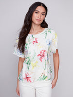 Charlie B Spring/Summer 2024-C4487-032B-Linen Top-Wild Flower - The Coach Pyramids