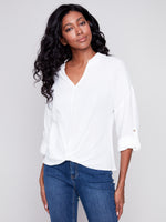 Charlie B Spring/Summer 2024-C4495-050C-Long Sleeve Crew Neck-White - The Coach Pyramids