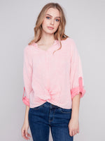 Charlie B Spring/Summer 2024-C4495-050C-Long Sleeve Crew Neck-Flamingo - The Coach Pyramids