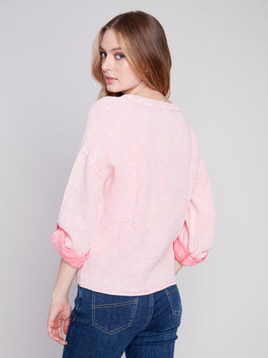 Charlie B Spring/Summer 2024-C4495-050C-Long Sleeve Crew Neck-Flamingo - The Coach Pyramids