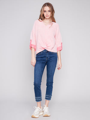 Charlie B Spring/Summer 2024-C4495-050C-Long Sleeve Crew Neck-Flamingo - The Coach Pyramids