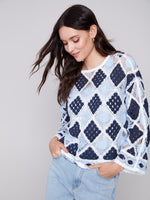 Charlie B Spring/Summer 2024-C4499-777B-Crochet Top-Navy - The Coach Pyramids