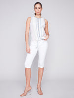 Charlie B Spring/Summer 2024-C4500-785B-Top W/Front Tie-Denim - The Coach Pyramids