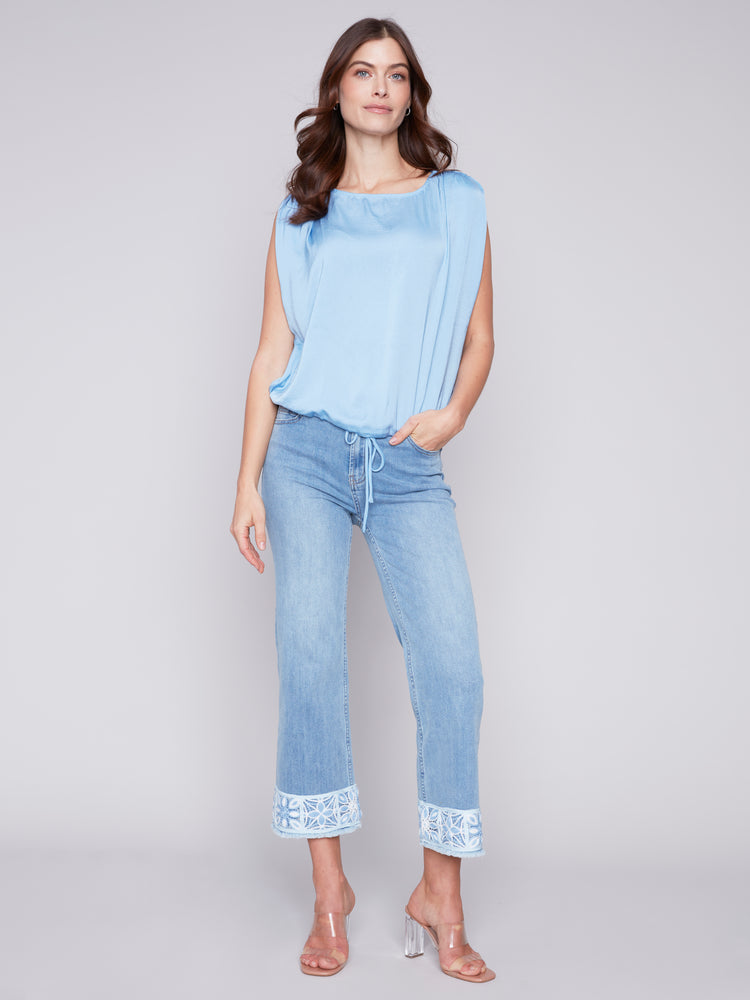 Charlie B Spring/Summer 2024-C4507-794B-Crew Neck Top-Sky - The Coach Pyramids