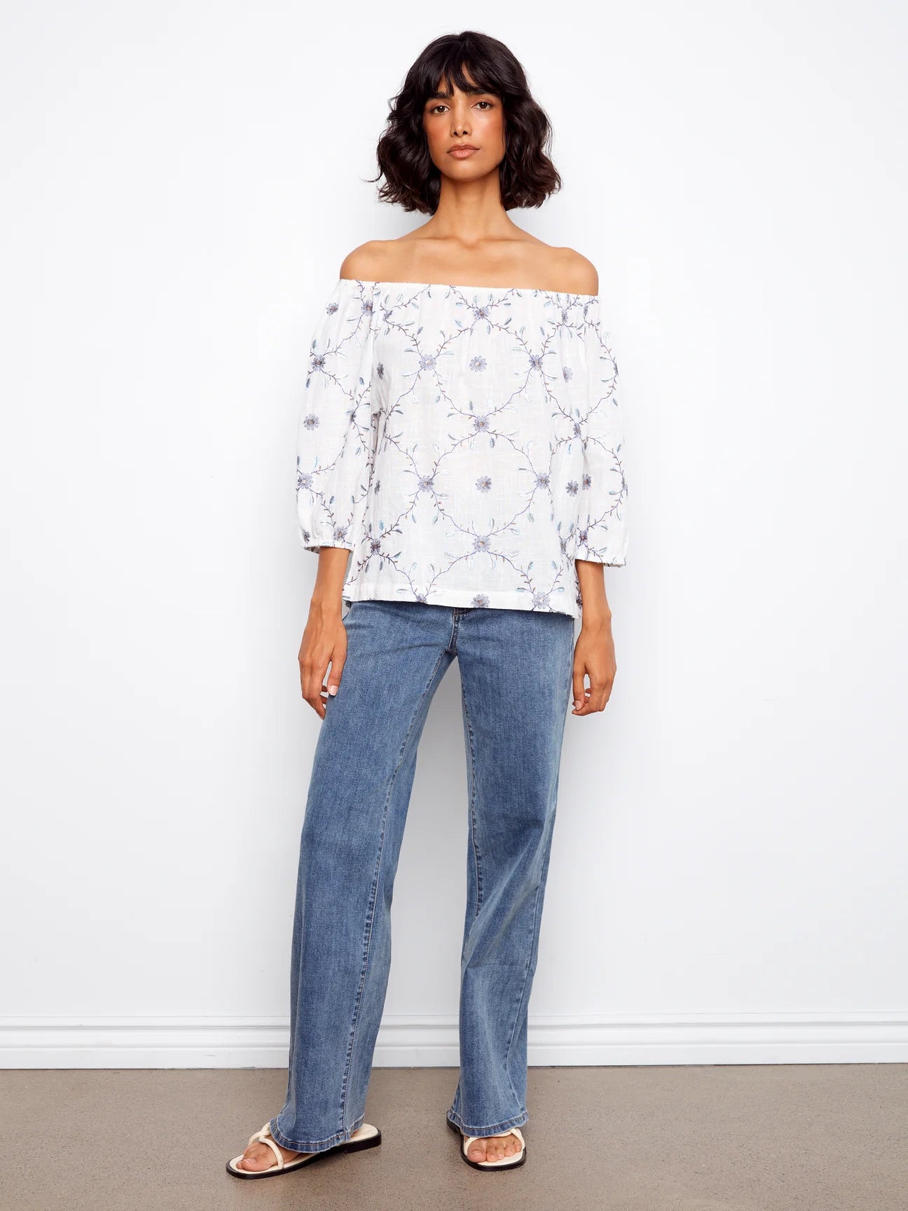 Charlie B-C4527RR-P095-Embroidered Cotton Off Shoulder Blouse-Daisy - The Coach Pyramids