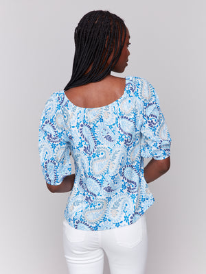 Charlie B Spring/Summer 2025-C4527R-P193-Off The Shoulder Cotton Blouse-Blue