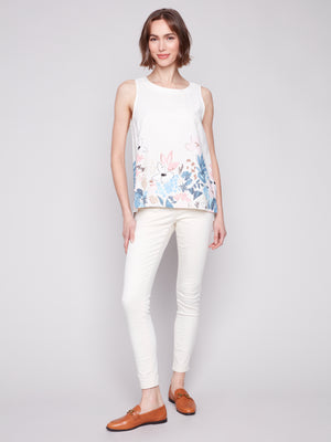 Charlie B Spring/Summer 2025-C4532BY-P835-Sleeveless Printed Linen Top-Supernova