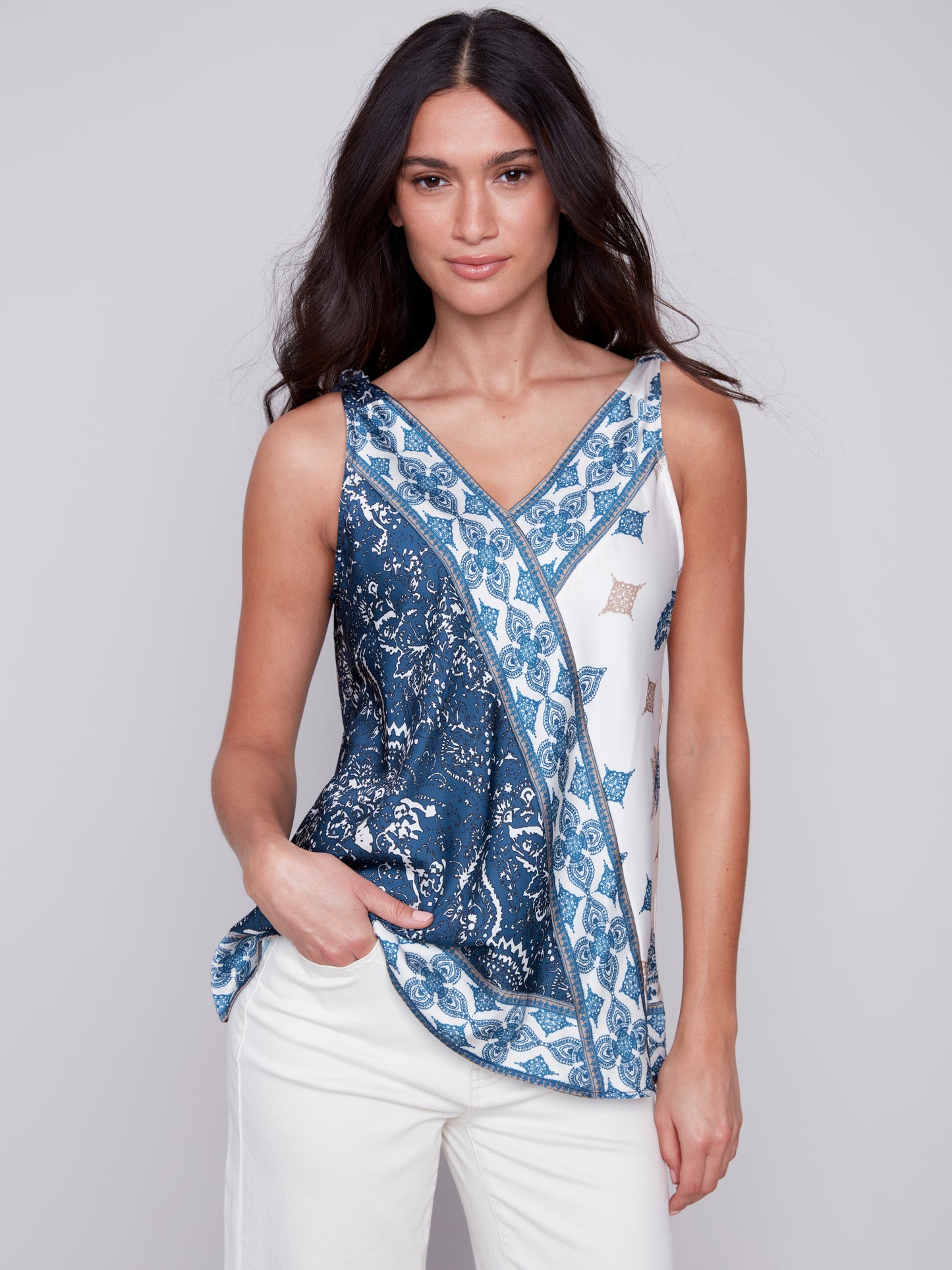 Charlie B Spring/Summer 2024-C4538P-767B-V Neck Top-Paisley - The Coach Pyramids