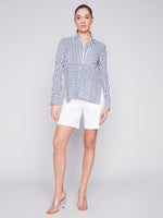 Charlie B Spring/Summer 2024-C4539-902B-Blouse-Navy - The Coach Pyramids