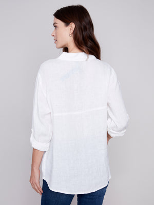 Charlie B Spring/Summer 2024-C4542-844C-Linen Shirt-White - The Coach Pyramids