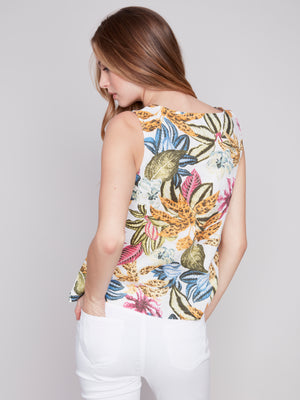 Charlie B Spring/Summer 2024 -C4543-032B-Printed Linen Top-Jungle - The Coach Pyramids