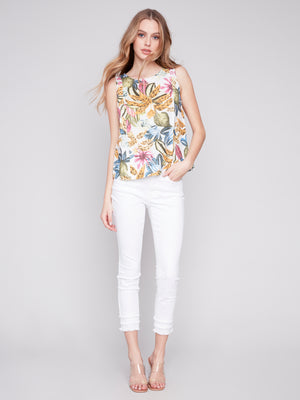 Charlie B Spring/Summer 2024 -C4543-032B-Printed Linen Top-Jungle - The Coach Pyramids