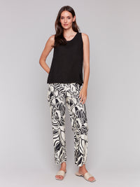 Charlie B Spring/Summer 2025-C4543R-001-Solid Sleeveless Linen Top W/Slits-Black - The Coach Pyramids