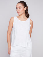 Charlie B Spring/Summer 2024-C4543-035B-Linen Top-White - The Coach Pyramids