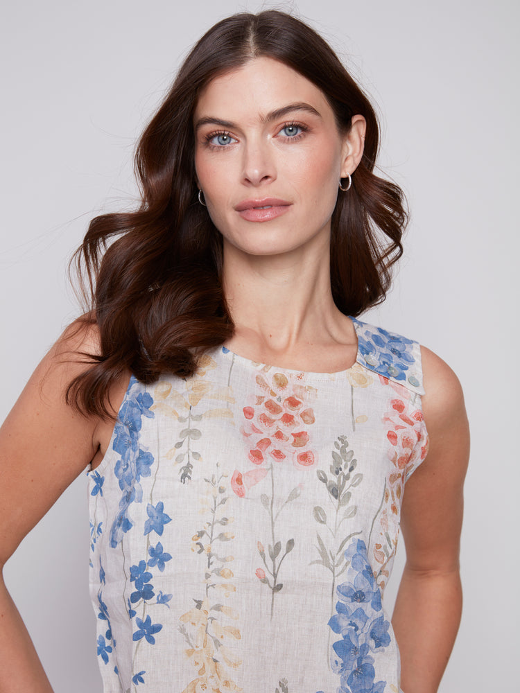 Charlie B Spring/Summer 2024-C4544P-827B-Printed Linen Top-Garden - The Coach Pyramids