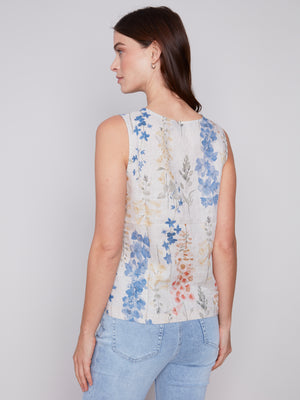 Charlie B Spring/Summer 2024-C4544P-827B-Printed Linen Top-Garden - The Coach Pyramids