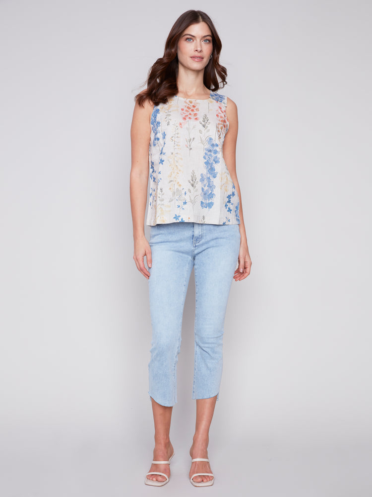 Charlie B Spring/Summer 2024-C4544P-827B-Printed Linen Top-Garden - The Coach Pyramids