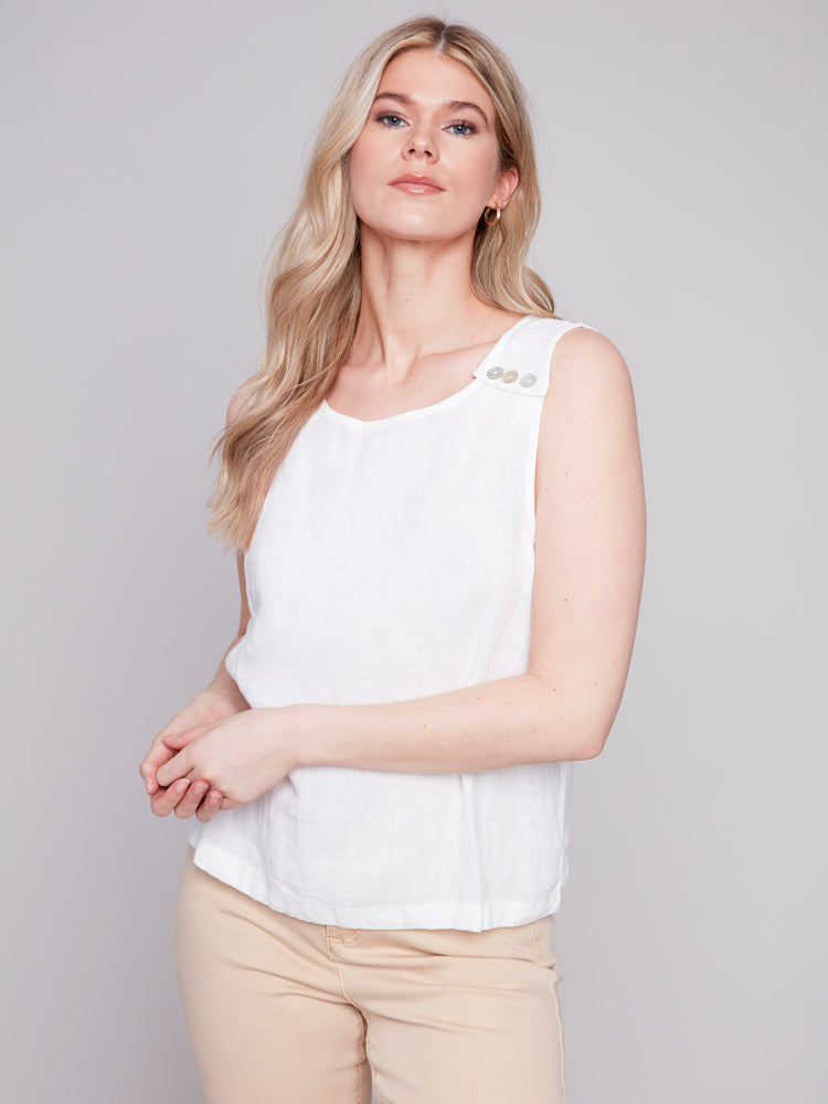 Charlie B Spring/Summer 2024-C4544-844C-Sleeveless Linen Top-White - The Coach Pyramids