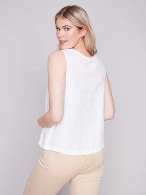 Charlie B Spring/Summer 2024-C4544-844C-Linen Top-White - The Coach Pyramids