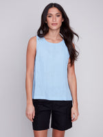 Charlie B Spring/Summer 2024-C4544-844C-Sleeveless Linen Top-Sky - The Coach Pyramids